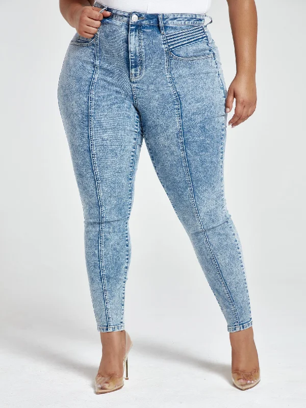 Medium Wash High-rise Seamed Moto Jeans