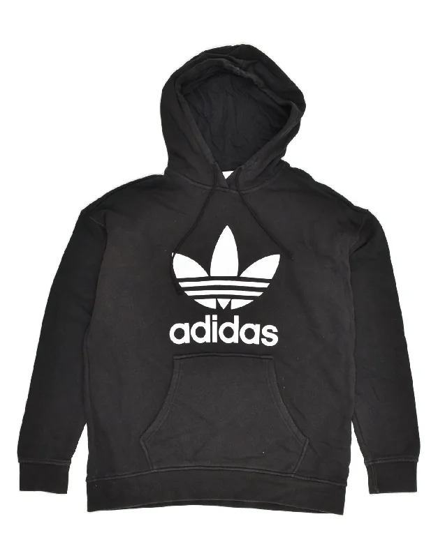 ADIDAS Womens Graphic Hoodie Jumper UK 14 Large Black Cotton