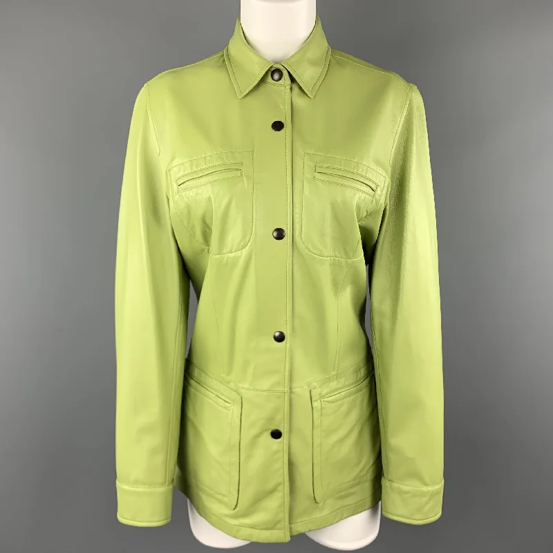 VALSTAR Size 8 Green Leather Collared Snap Shirt Coat