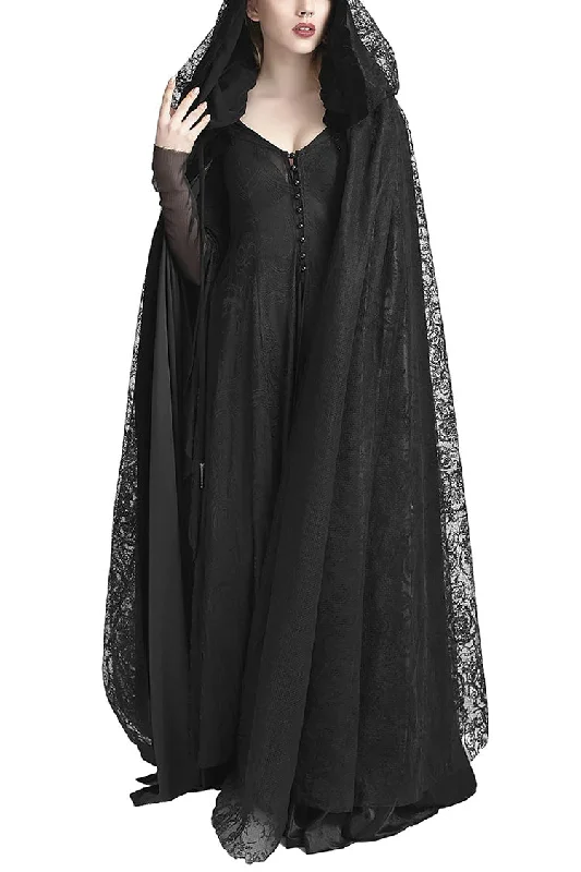 Black Hooded Hollow Womens Gothic Cloak Cape Long Coat