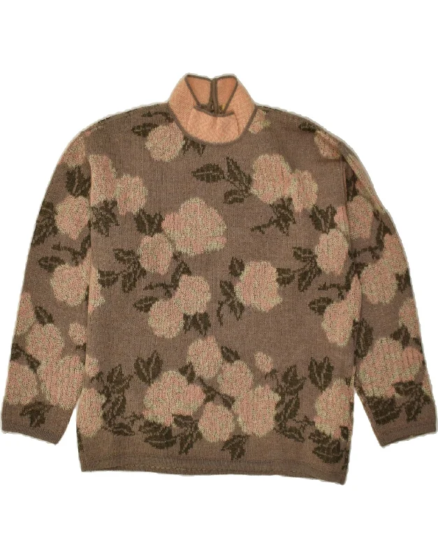 VINTAGE Womens Turtle Neck Jumper Sweater IT 46 Large Brown Floral