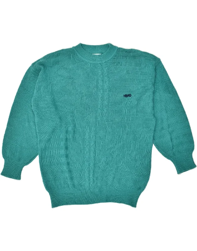 VINTAGE Womens Crew Neck Jumper Sweater UK 16 Large Turquoise Cotton