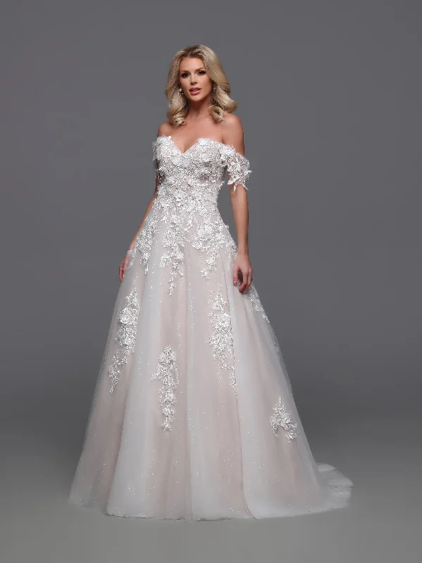 Davinci 50883 A Line Lace Wedding Dress Detachable off shoulder sleeve corset bridal gown