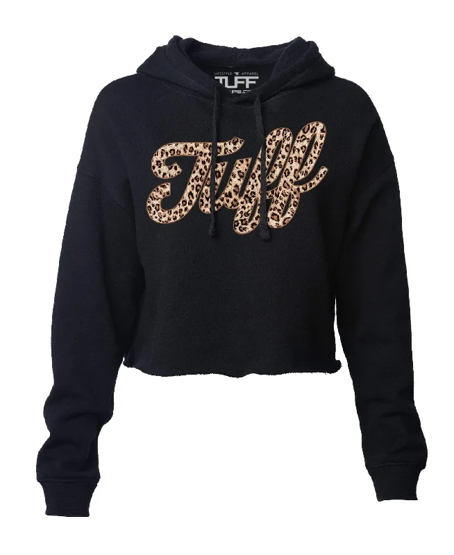 TUFF Script Leopard Hooded Cropped Fleece