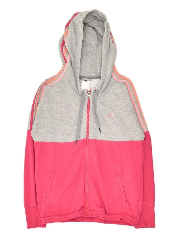 ADIDAS Womens Zip Hoodie Sweater UK 8-10 Small Pink Colourblock Cotton