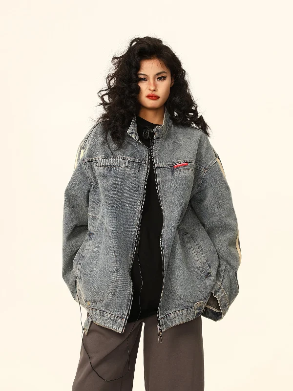 Vintage-Style Oversized Washed Denim Jacket