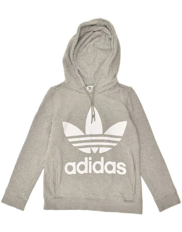 ADIDAS Womens Graphic Hoodie Jumper UK 8 Small Grey Cotton