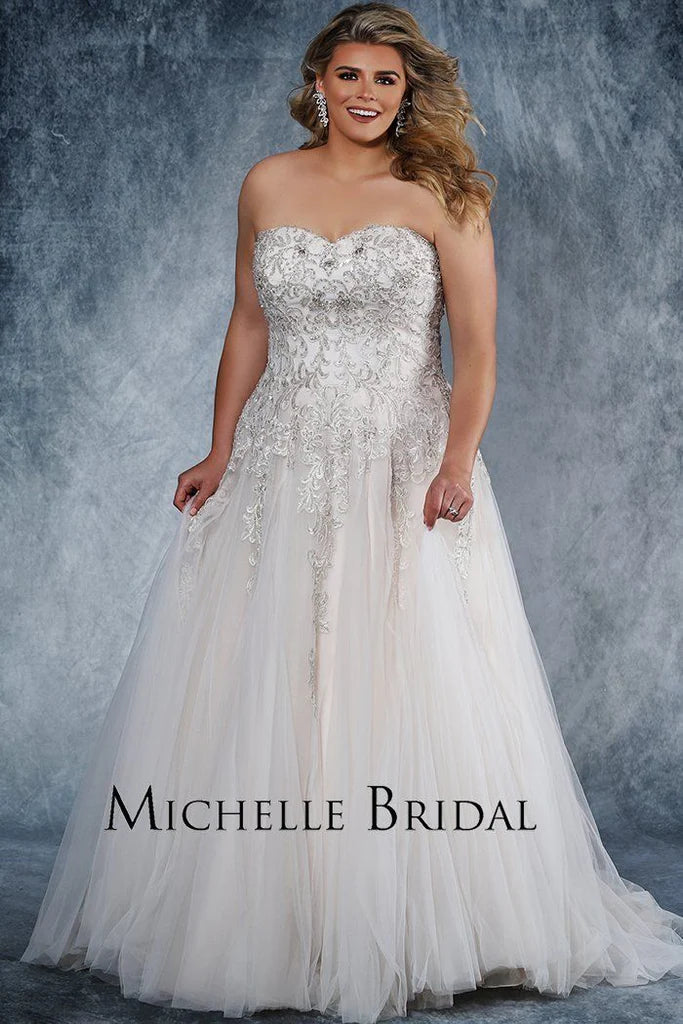 Michelle Bridal For Sydney's Closet MB1819 A-Line Sweetheart Neckline Strapless Lace Up Back Heavily Beaded Bodice Plus Size "Vanessa" Bridal Gown