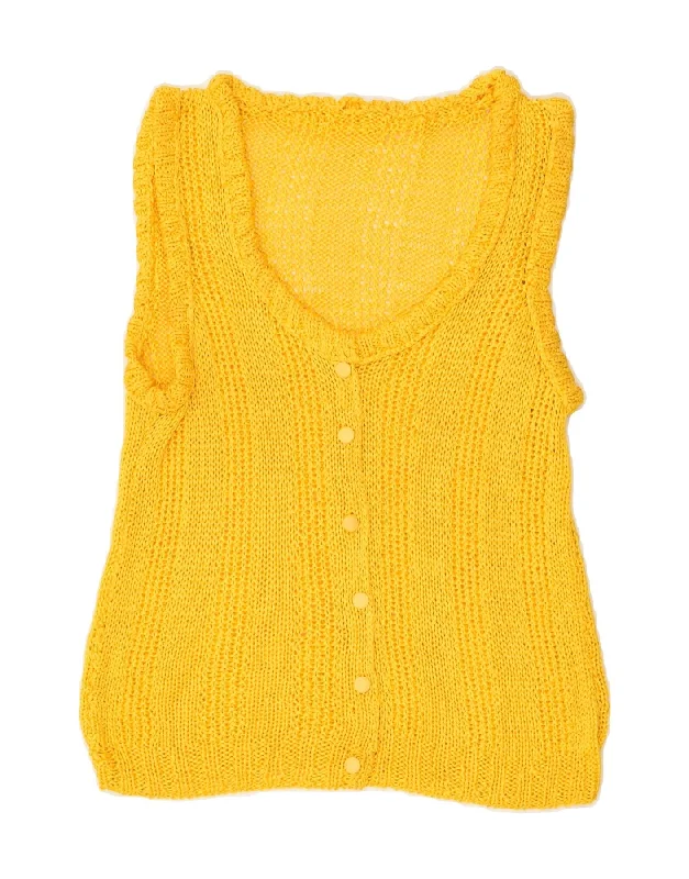 VINTAGE Womens Sleeveless Cardigan Sweater UK 14 Medium Yellow