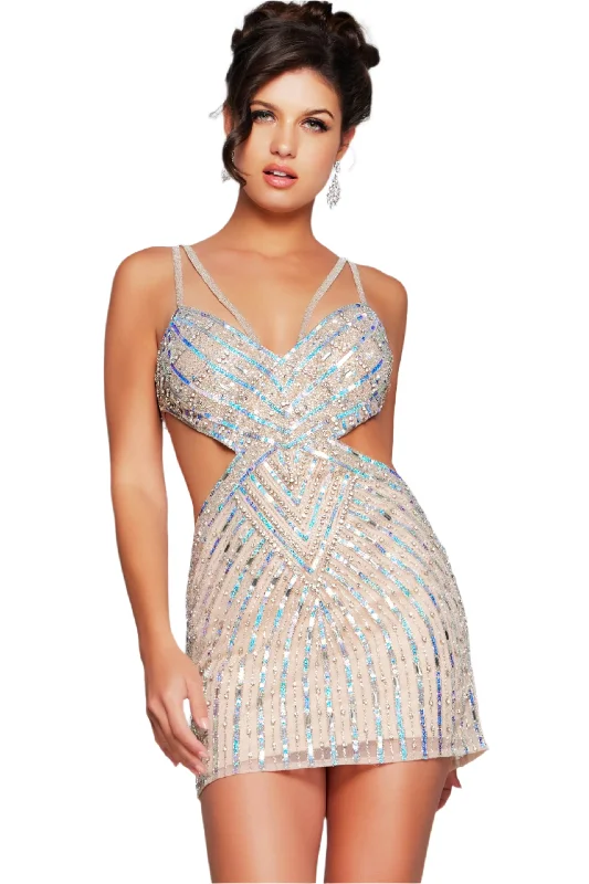 Jovani 400610 Short Cut Out Homecoming Dress Cocktail Beaded Sequin Formal Gown