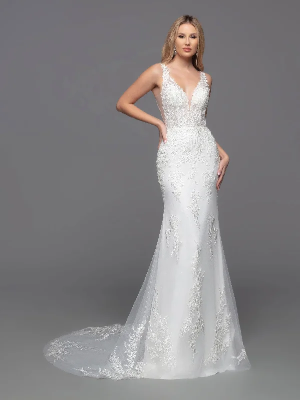 Davinci Bridal 50822 Long Sheer Beaded Sequin Wedding Dress Formal Gown Train