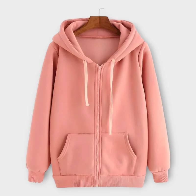 Winter Pink Zipper Hoodie For Womens