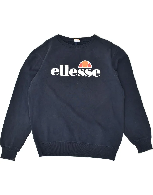 ELLESSE Womens Graphic Sweatshirt Jumper UK 14 Large  Navy Blue Cotton