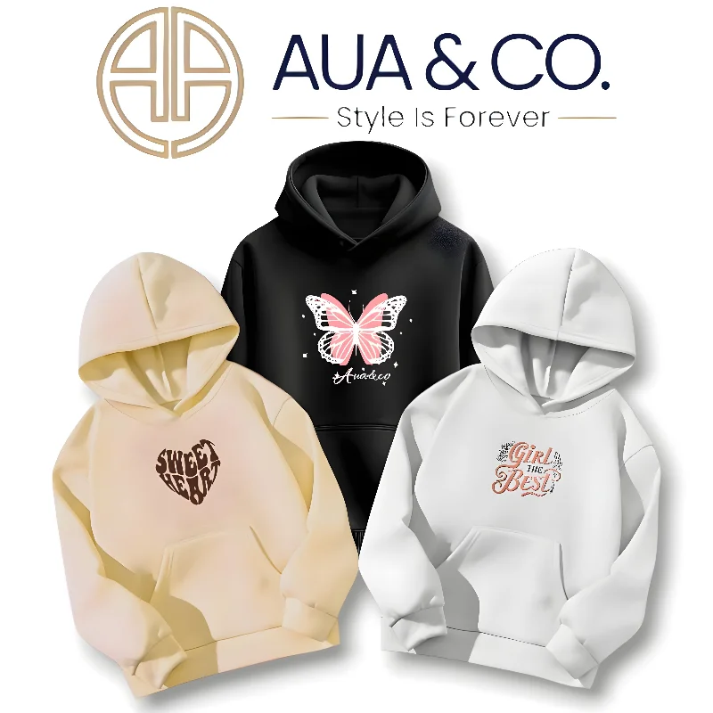 *AUA&CO Women's Winter Hoodie Bundle (Set of 3) - Premium Fleece Casual Streetwear (Beige, Black, White)*