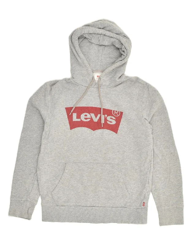 LEVI'S Womens Graphic Hoodie Jumper UK 8 Small Grey Cotton