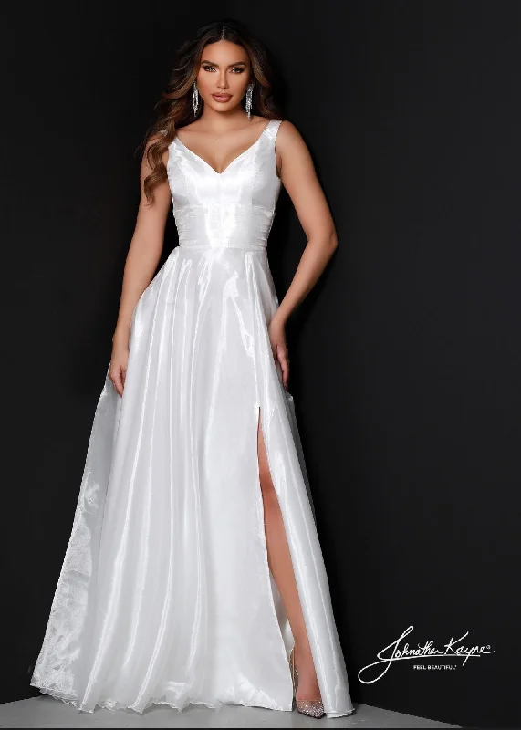 Johnathan Kayne 2538 Size 0, 14 A Line Wedding Dress Slit V Neck Destination Bridal Gown