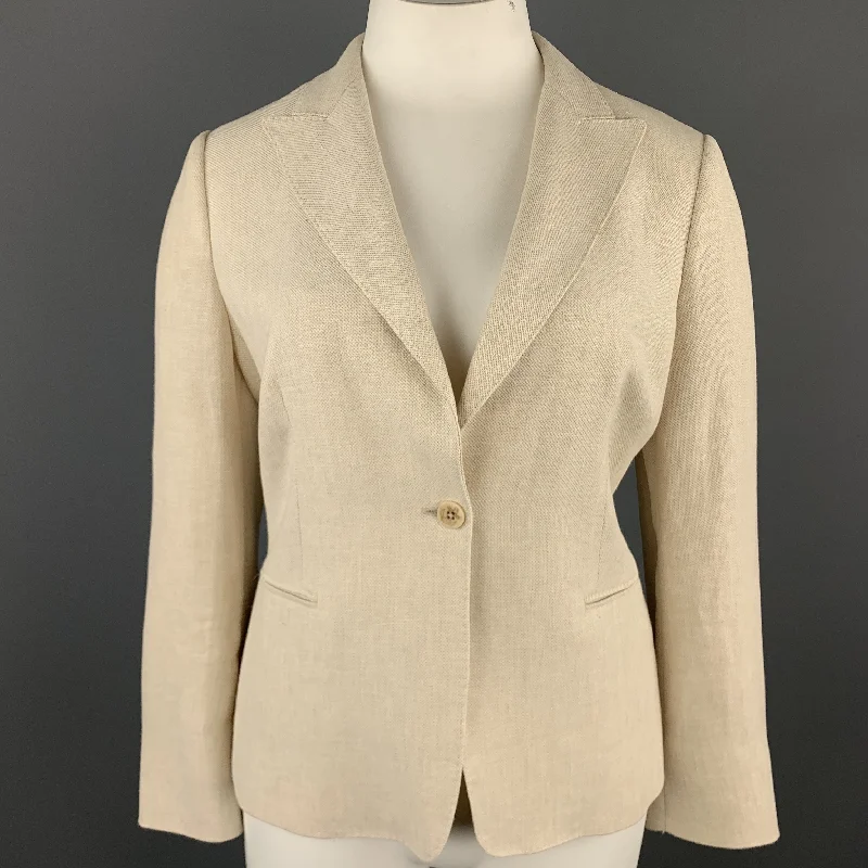 MAX MARA Size 16 Beige Linen Peak Lapel Blazer Jacket