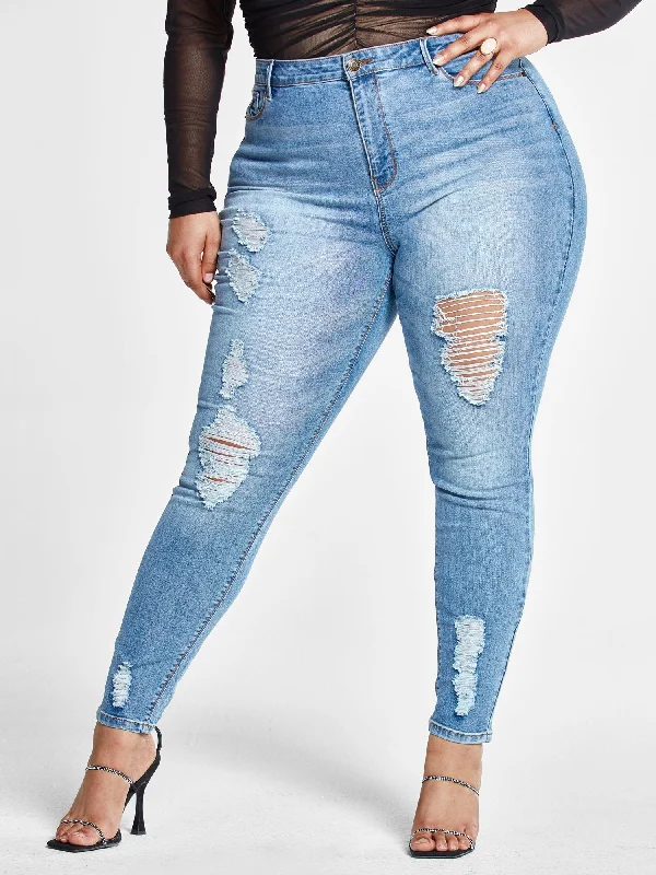 High-Rise Destructed Skinny Jeans - Short Inseam