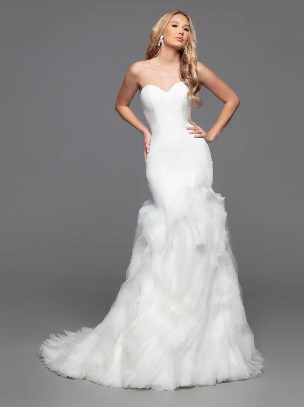 Davinci Bridal 50802 Strapless Crepe Mermaid Wedding Dress Ruffle Organza Skirt Gown