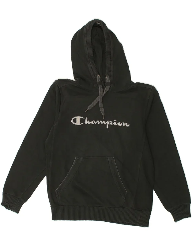 CHAMPION Womens Graphic Hoodie Jumper Small Black Cotton