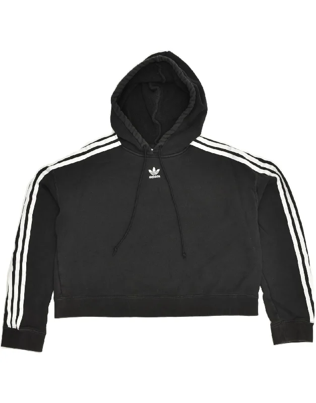 ADIDAS Womens Crop Hoodie Jumper UK 12 Medium Black Cotton