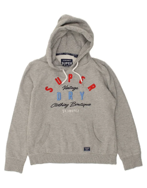 SUPERDRY Womens Graphic Hoodie Jumper UK 14 Large  Grey Cotton