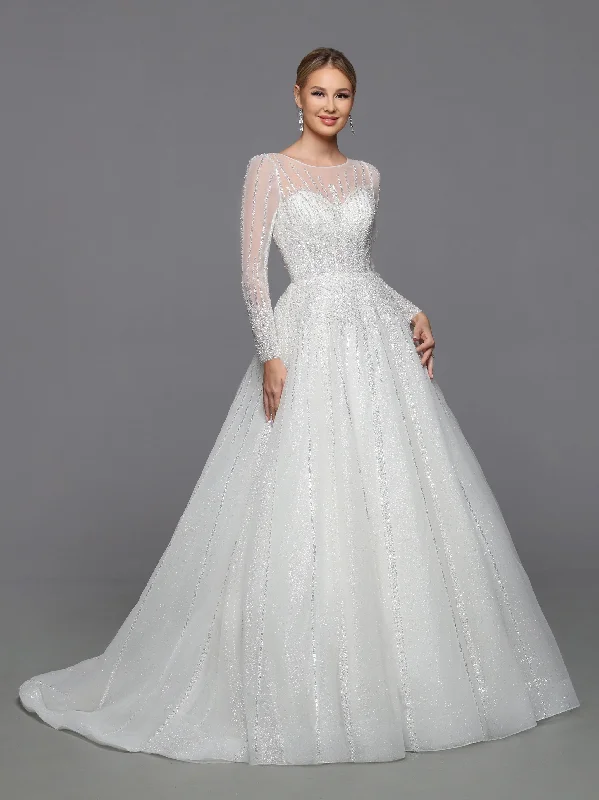 DaVinci Bridal 50764 A-Line Ballgown High Neck Long Sleeve Open Back Train Wedding Gown