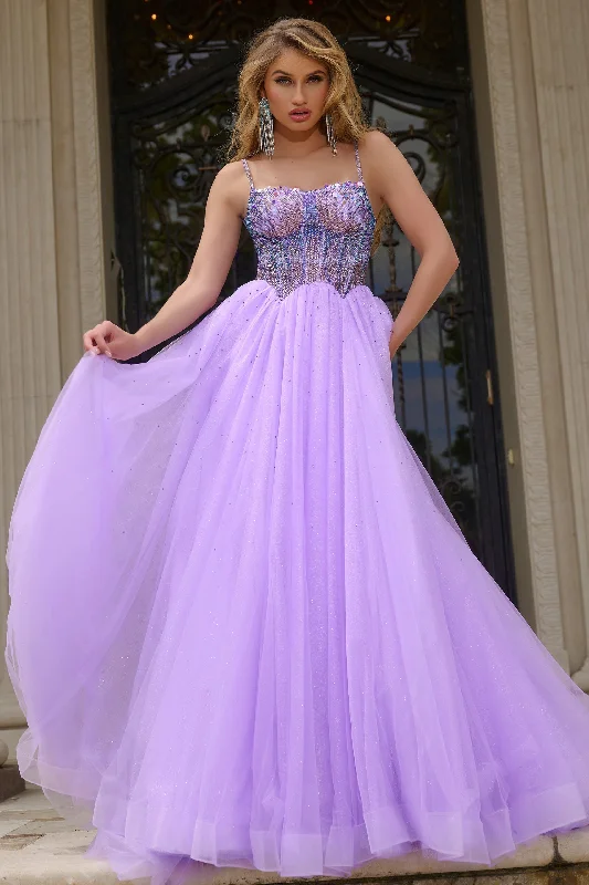 Jovani 44511 Crystal Bodice A Line Shimmer Prom Dress Pageant Gown Tulle Formal Sequin scoop neck