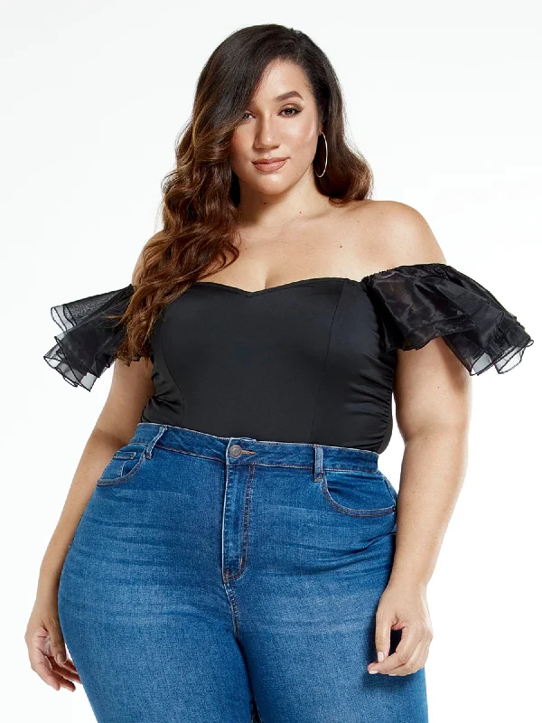 Yesenia Off The Shoulder Organza Sleeve Bodysuit