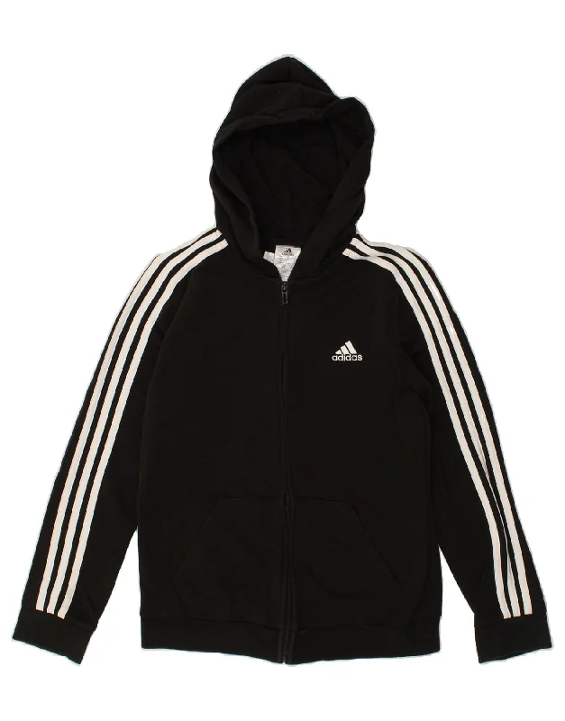 ADIDAS Womens Zip Hoodie Sweater UK 8/10 Small Black Cotton