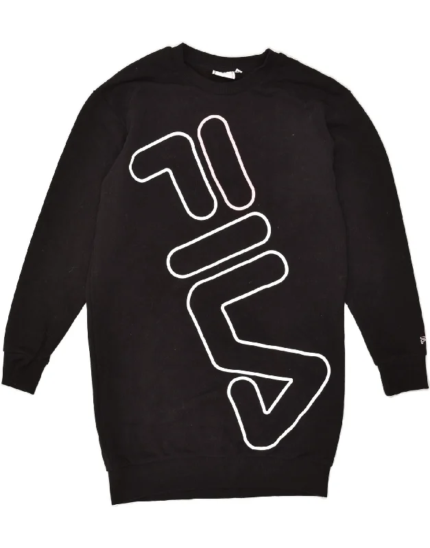 FILA Womens Longline Graphic Sweatshirt Jumper UK 6 XS Black Cotton