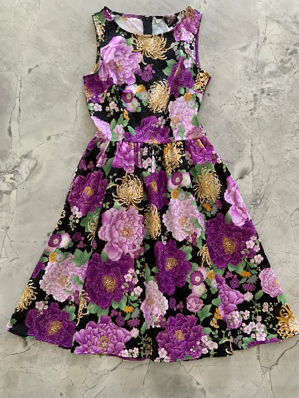 Purple Metallic Floral Vintage Dress