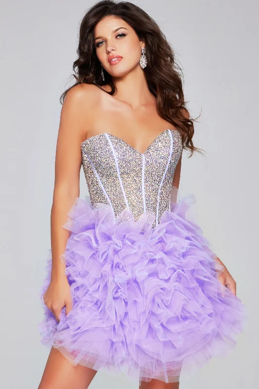 Jovani 39748 Short Ruffle Crystal Corset Dress Homecoming Formal Cocktail Gown Strapless