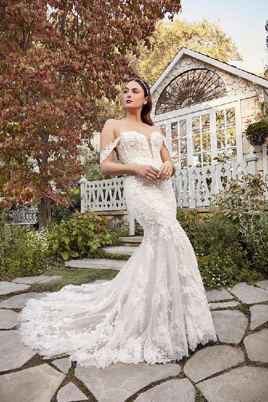 Casablanca Bridal 2491 detachable sleeves strapless plunging neckline lace fit and flare floral appliques sequin beading long gown