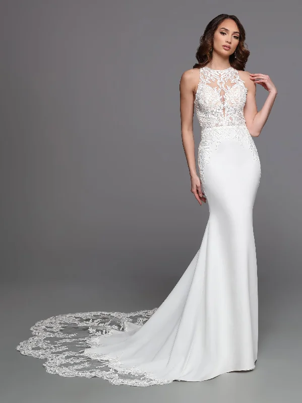 DaVinci Bridal 50734 A-Line Halter High Neck Lace Appliques Sequin Train Wedding Gown