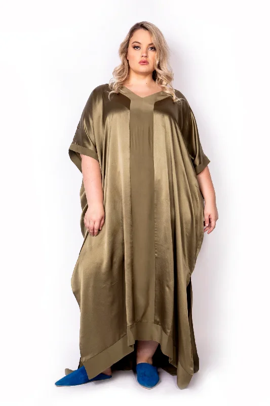 The Muse Italian Silk Caftan in Champagne with V neckline