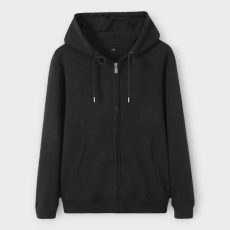 Winter Basic Black Zipper Hoodie