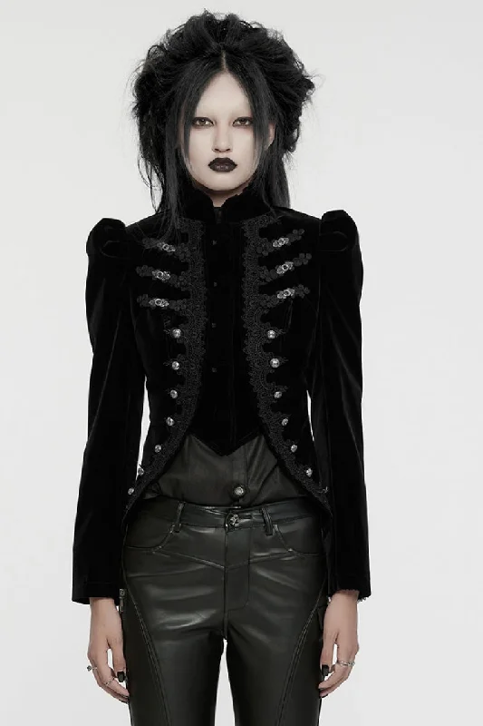 Black Stand Collar Long Sleeves Women's Gothic Swallowtail Coat