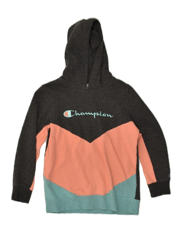 CHAMPION Womens Slim Graphic Hoodie Jumper UK 18 XL Grey Colourblock