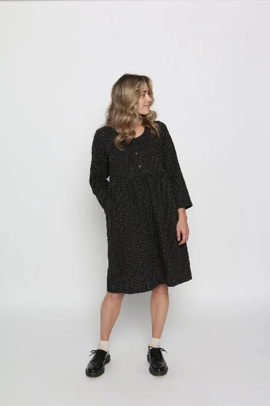 Brook Dress in Black w/ Brown Dot