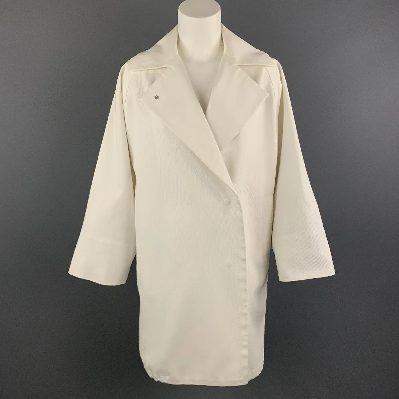 MAX MARA Size 2 White Cotton Hidden Snap Pointed Lapel Coat