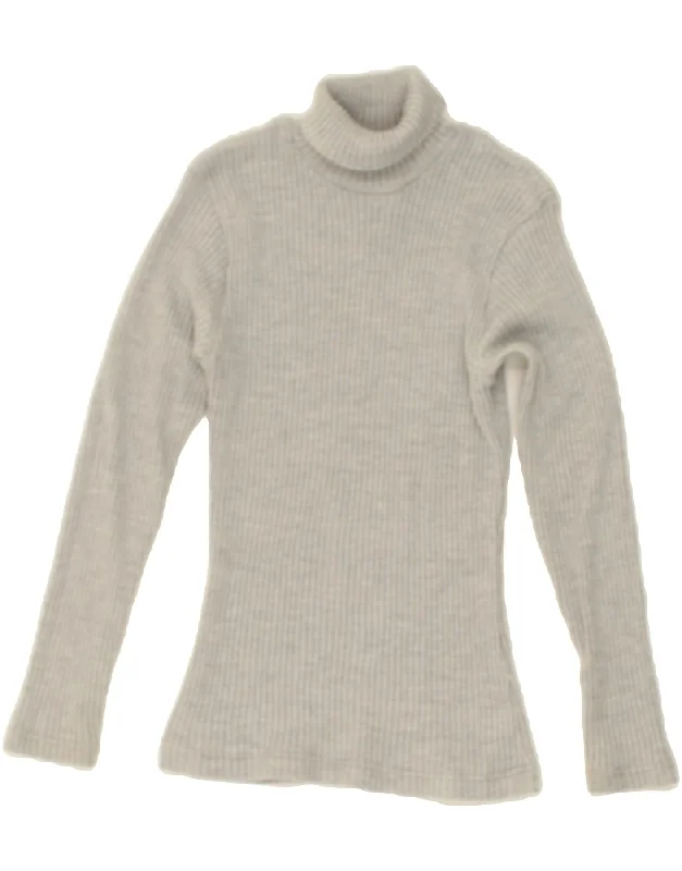 VINTAGE Womens Roll Neck Jumper Sweater UK 4 XS Grey