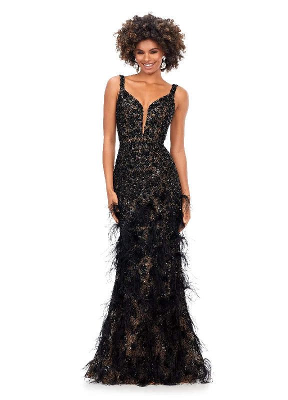 Ashley Lauren 11279 Sequin & Feather Evening Gown Prom Dress