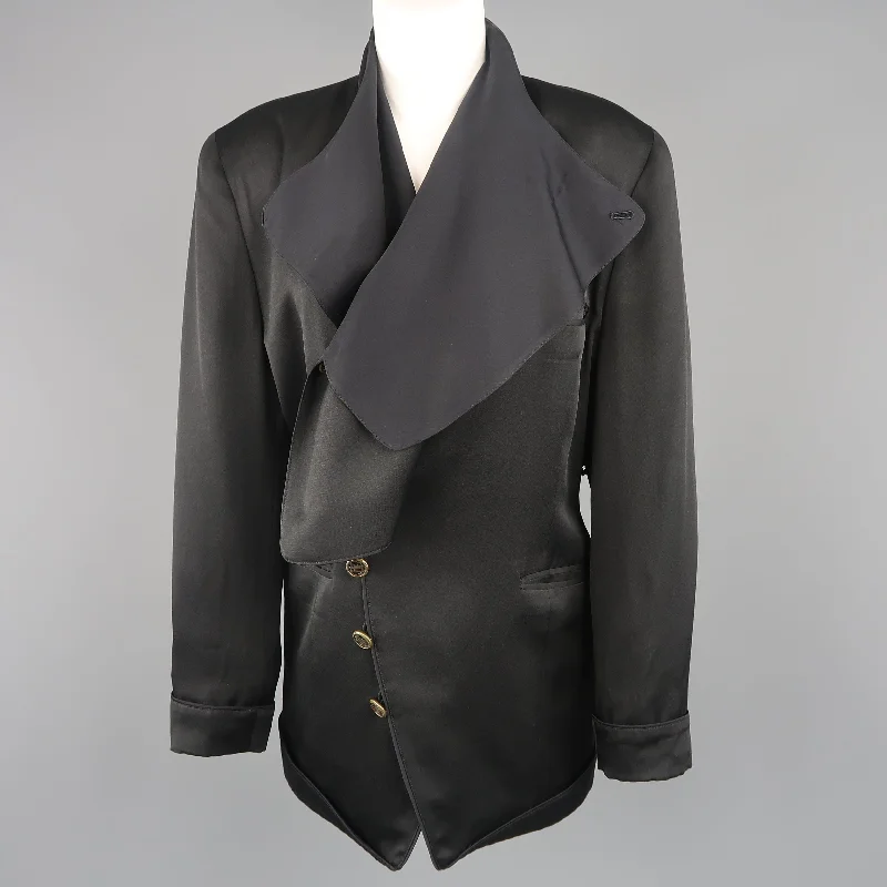 MATSUDA Size M Black Satin Draped Collar Double Breasted Jacket