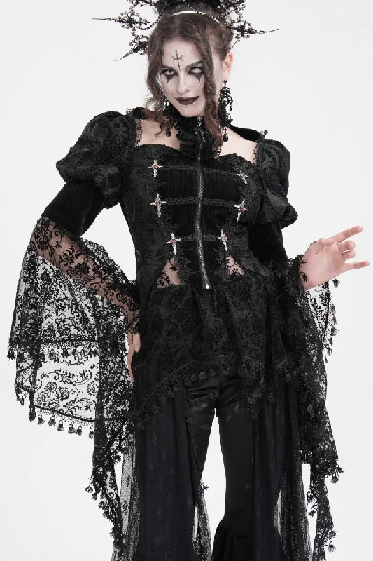 Black Long Sleeves Hollow Lace Tassels Women's Gothic Jacket