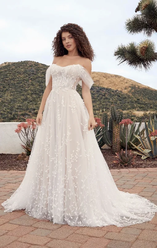 Beloved by Casablanca Bridal BL428 Calico A-Line Wedding Dress Off The Shoulder Sweetheart Neckline Tulle Train Wedding Gown