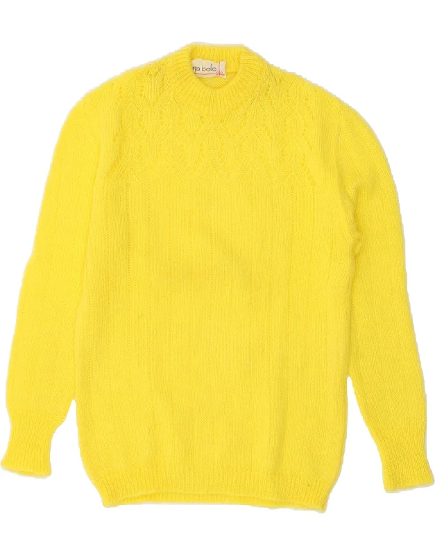 VINTAGE Womens Crew Neck Jumper Sweater UK 10 Small Yellow