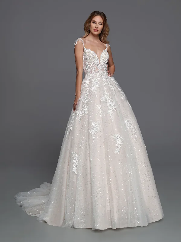 Davinci Bridal 50741 Sheer Lace Ballgown Bridal Gown Sequin Crystal Drape Sleeves Wedding Dress