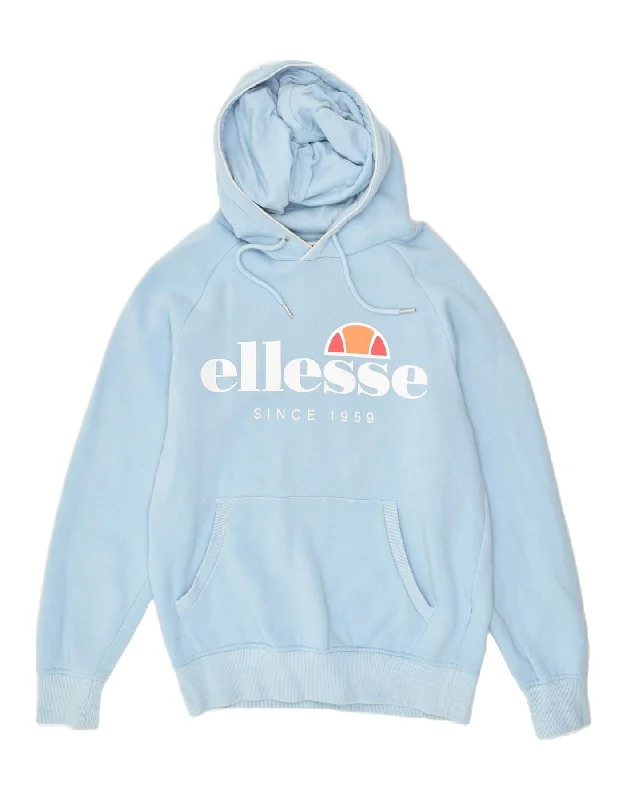 ELLESSE Womens Graphic Hoodie Jumper UK 14 Medium Blue Cotton