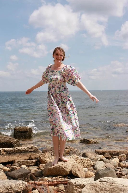 Violet Garden Smocked Cotton Silk Dress